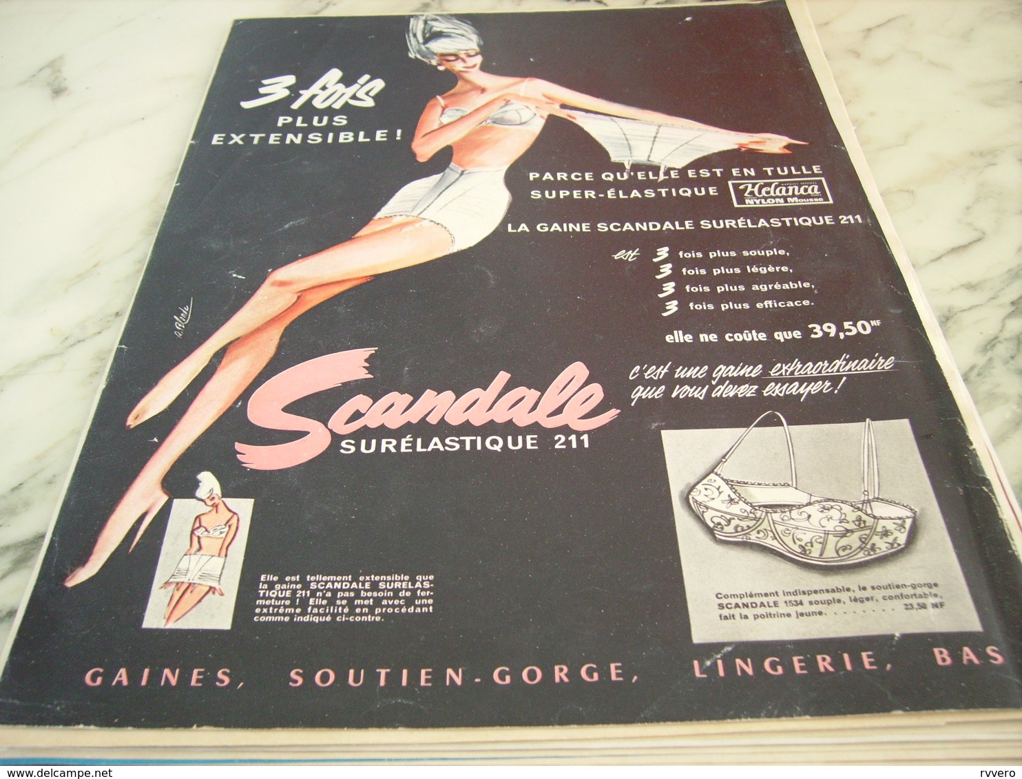 ANCIENNE PUBLICITE 3 FOIS PLUS EXTENSIBLE GAINE SCANDALE  1960 - Autres & Non Classés