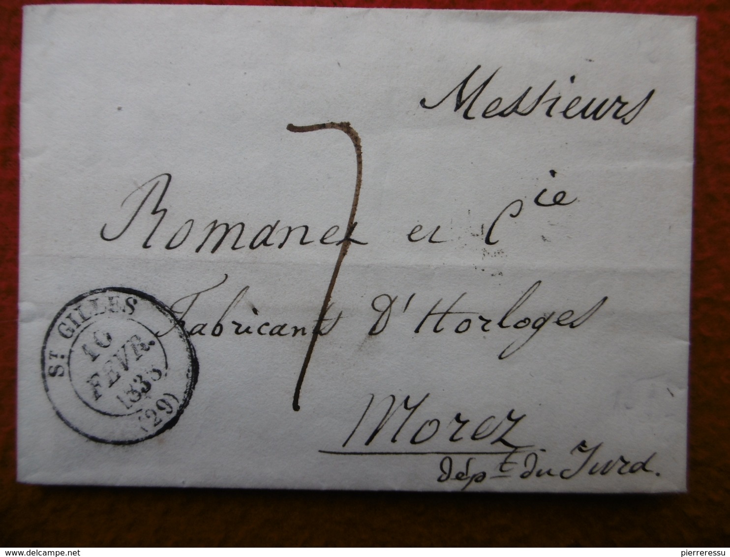 LETTRE DE St GILLES TAXE 7 VIA MOREZ A ROMANET HORLOGER FABRICANT D HORLOGES 1838 - 1801-1848: Precursors XIX