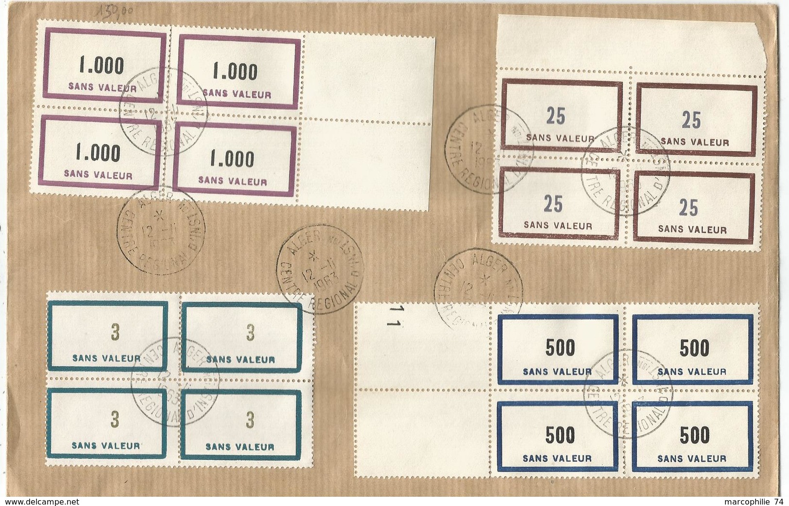 FICTIFS 1.000 BLOC DE 4+25 BLOC 4+3 BLOC DE 4+500 BLOC DE 4 LETTRE ALGER 12.11.1963 CENTRE REGIONAL - Fictifs