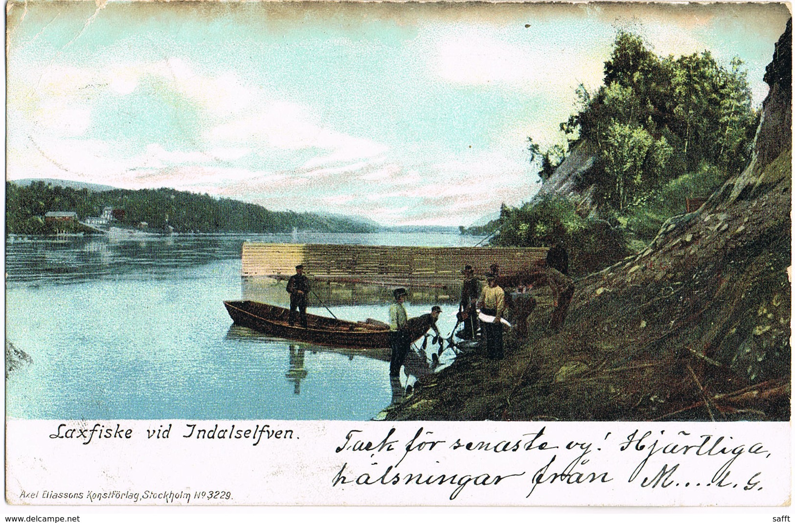 Litho Aland, Laxfiske Vid Indaselfven Mit Poststempel Mariehamn 1908 - Finnland