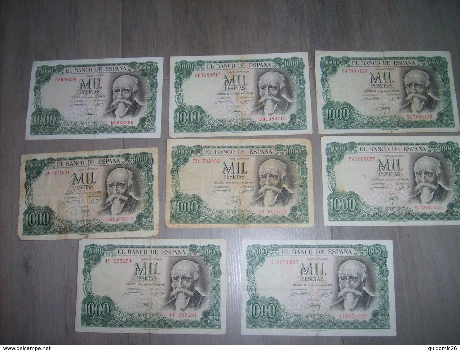 Lot De 8 Billets  De 1000 Pesetas 1971 Ayant Circulés - 1000 Pesetas