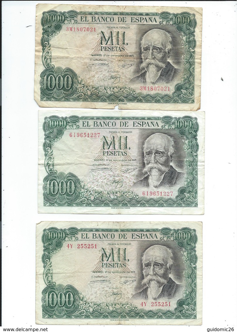 Lot De 8 Billets  De 1000 Pesetas 1971 Ayant Circulés - 1000 Pesetas