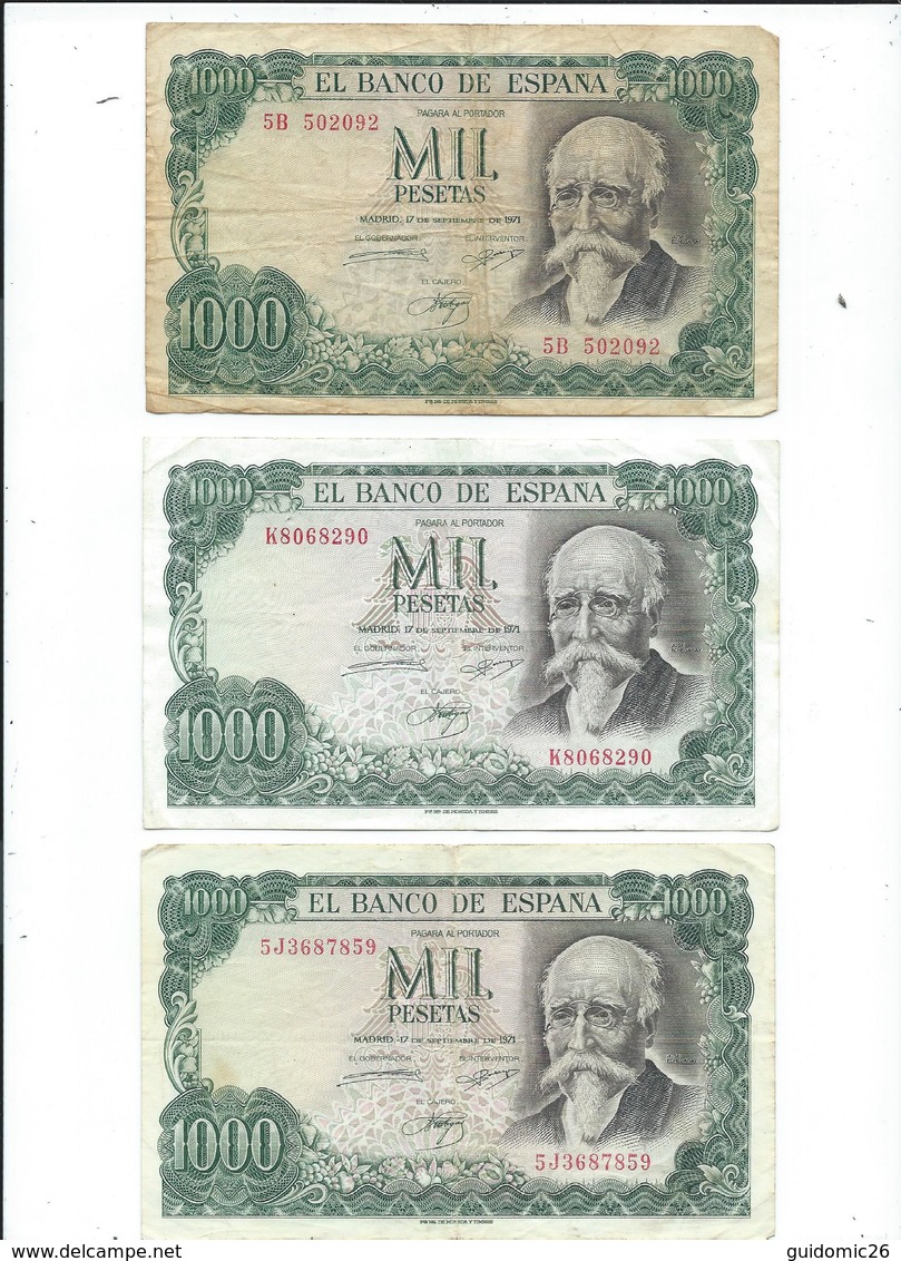 Lot De 8 Billets  De 1000 Pesetas 1971 Ayant Circulés - 1000 Pesetas