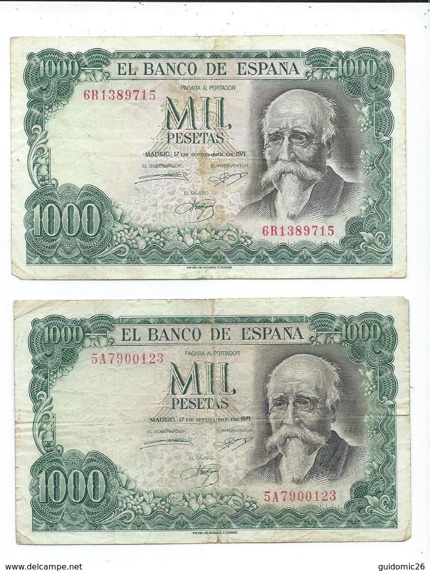 lot de 8 billets  de 1000 pesetas 1971 ayant circulés