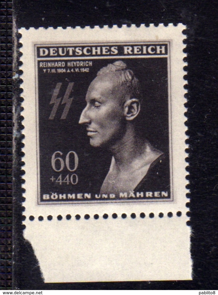 BOHEMIA AND MORAVIA BOEMIA E MORAVA Böhmen Und Mähren GERMAN OCCUPATION1943 Deathmask Of Reinhard Heydrich 60h+4.40k MNH - Nuovi