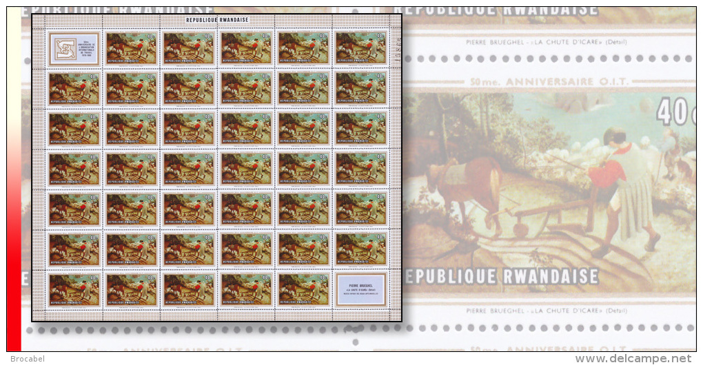 Rwanda 0331** 40c 50e Anniversaire De L'O.I.T - Feuille / Sheet De 40 - MNH - PIERRE BRUEGHEL + 2 Labels ! - Neufs