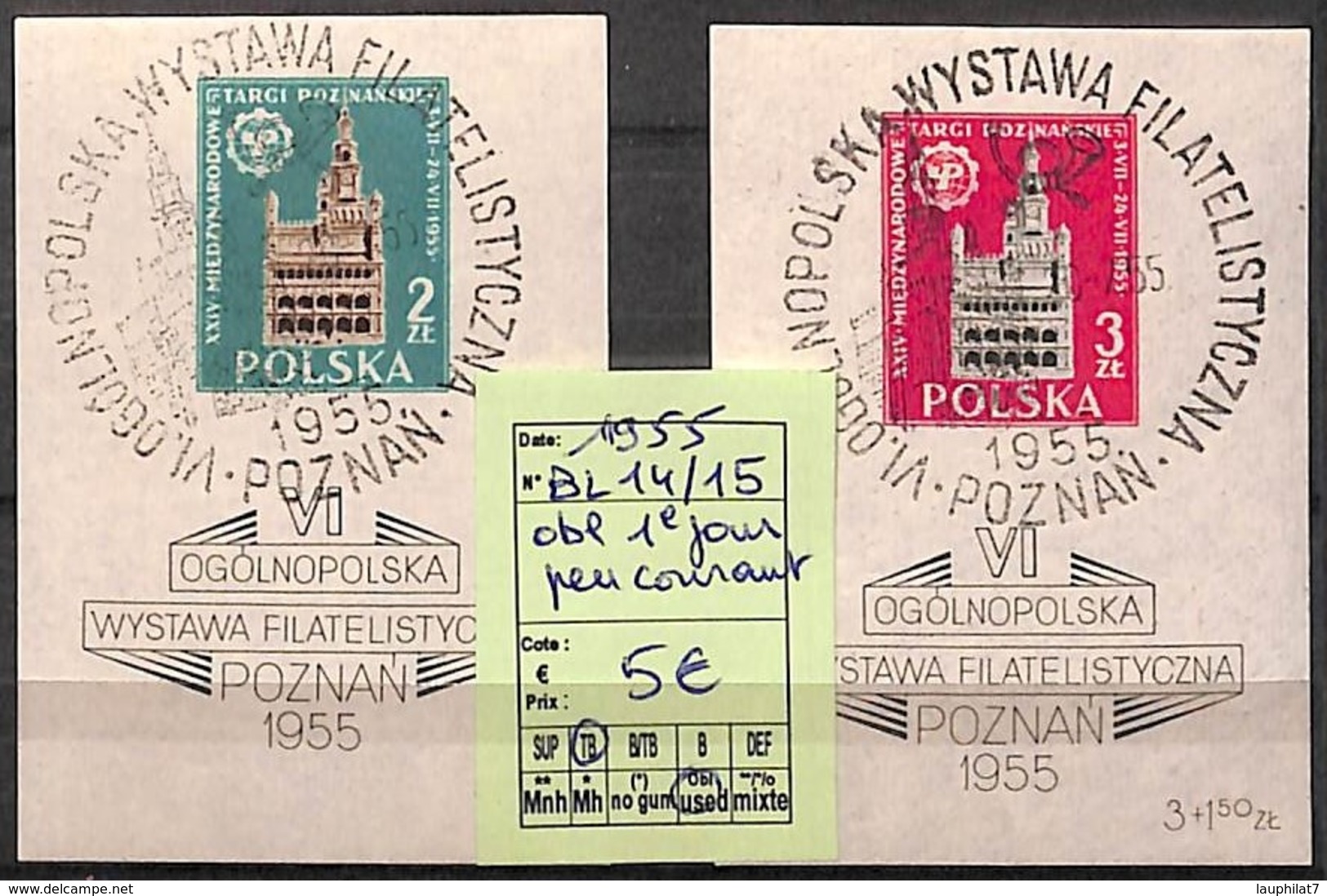 [824095]Pologne 1955 - BL14/15, Obl 1er Jour, Peu Courant - Oblitérés