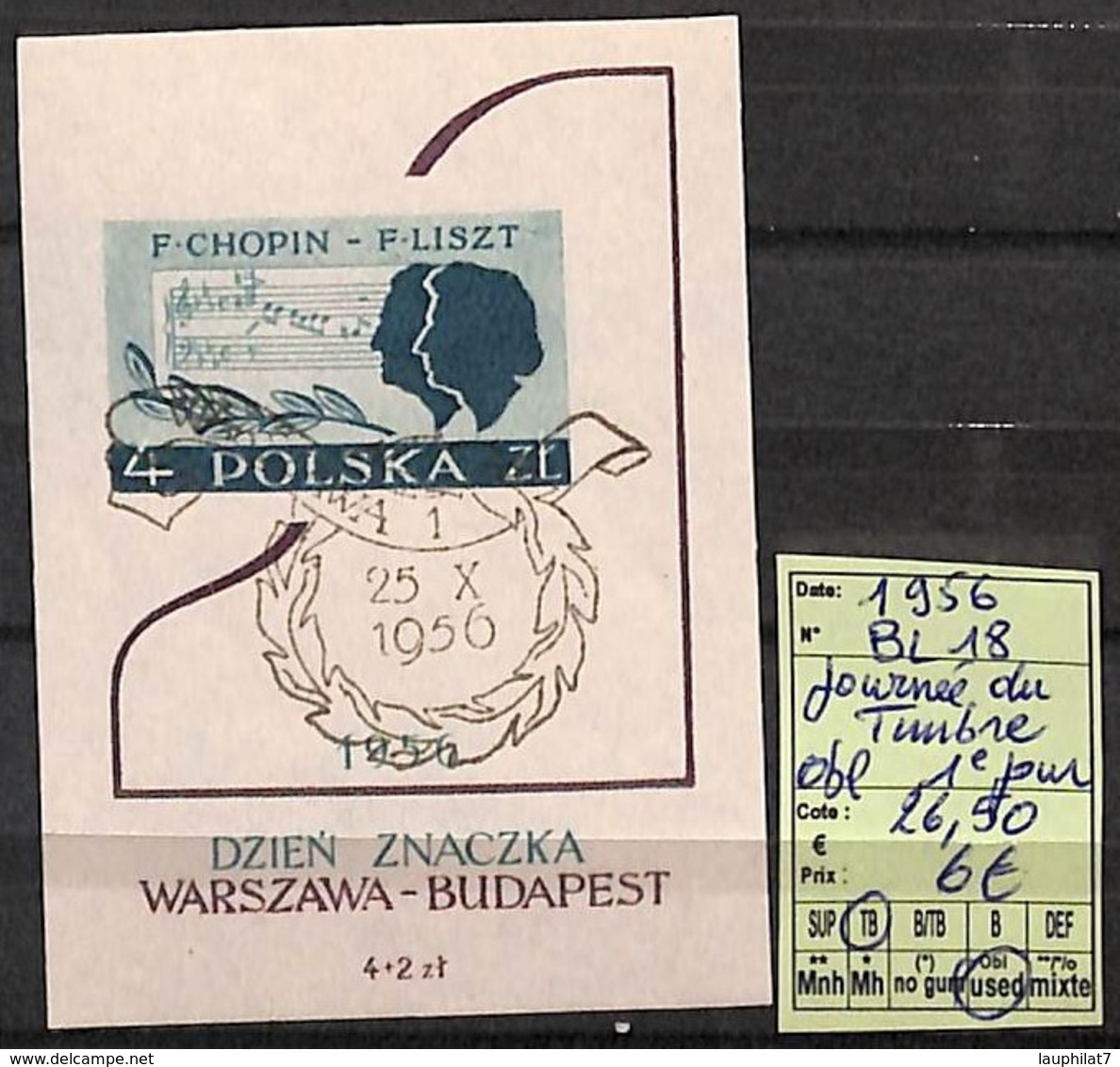 [824096]Pologne 1956 - BL18,  Journée Du Timbre - Used Stamps