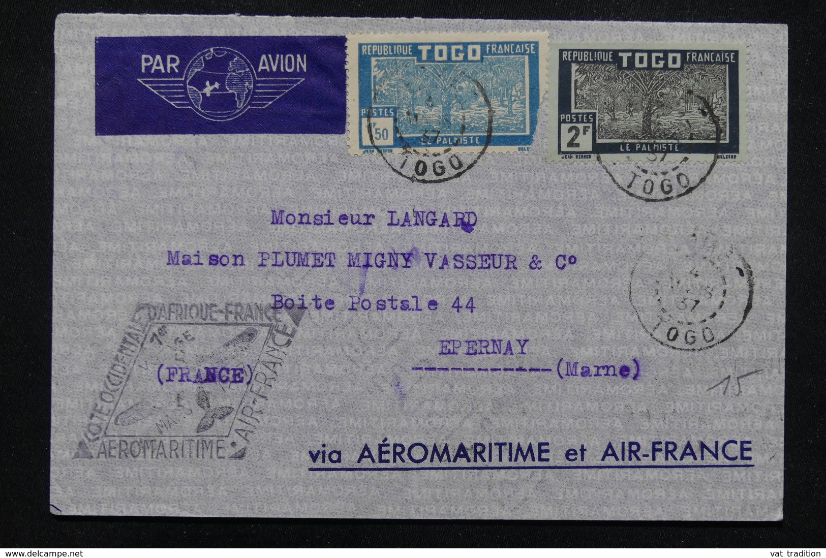 TOGO - Enveloppe Avec Cachet 1 Er Voyage De L 'Aéromaritime Air France En 1937 - L 22752 - Briefe U. Dokumente