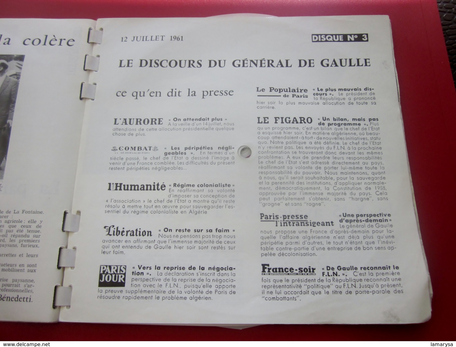 Magazine Sonorama N° 32-Août 1961-Musique Disque Vinyle Format spécial Algerie-De gaulle-Ursula Andress-Ray Charles-Pubs