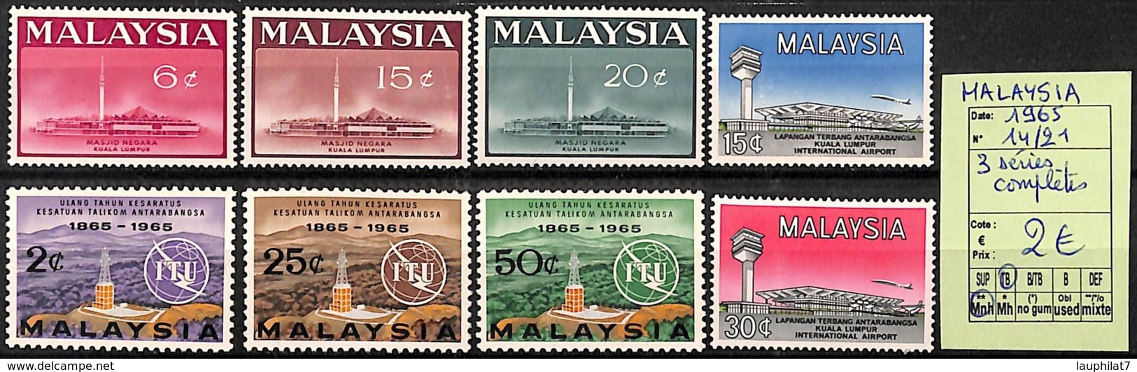[825042]Malaisie 1965 - N° 14/21, 3 Séries Complètes, Transports, Avions - Malaysia (1964-...)