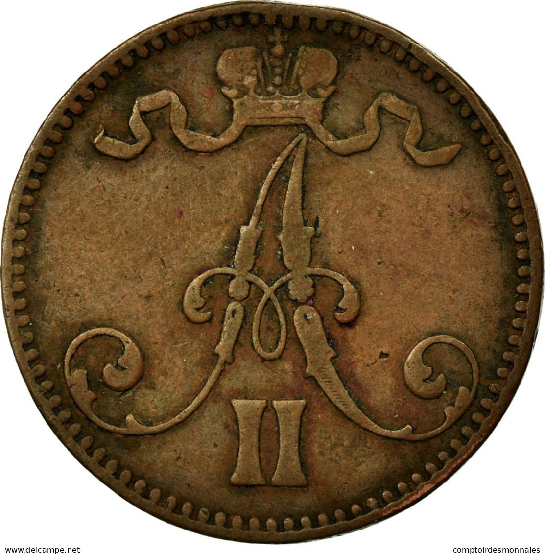 Monnaie, Finlande, Alexander II, 5 Pennia, 1867, TTB, Cuivre, KM:4.1 - Finlande