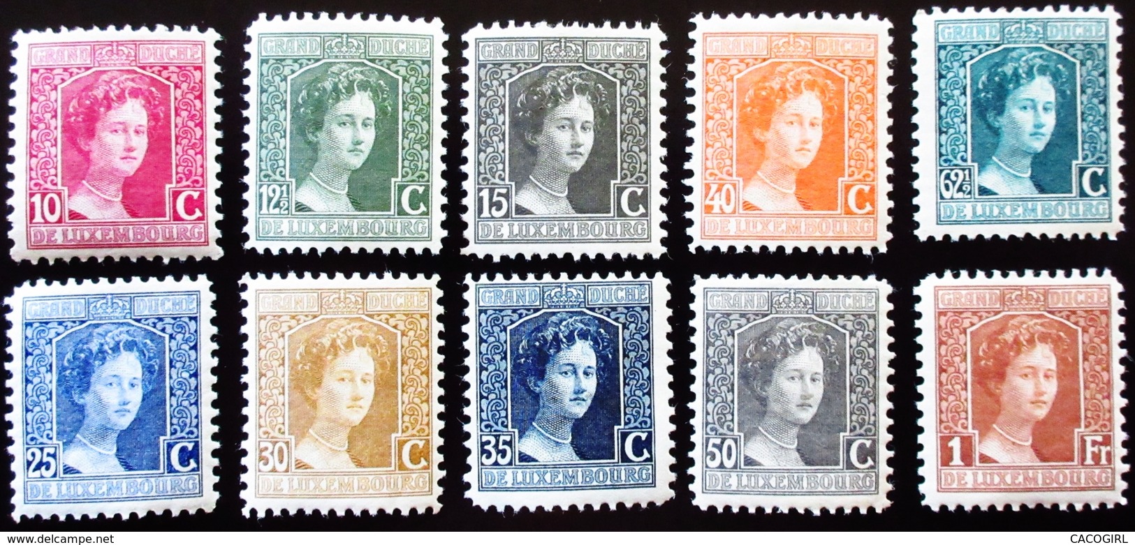 1914  Luxembourg Grand Duchess Marie Adelaide 10 Valeurs Neufs Traces Charnières - 1914-24 Marie-Adélaïde