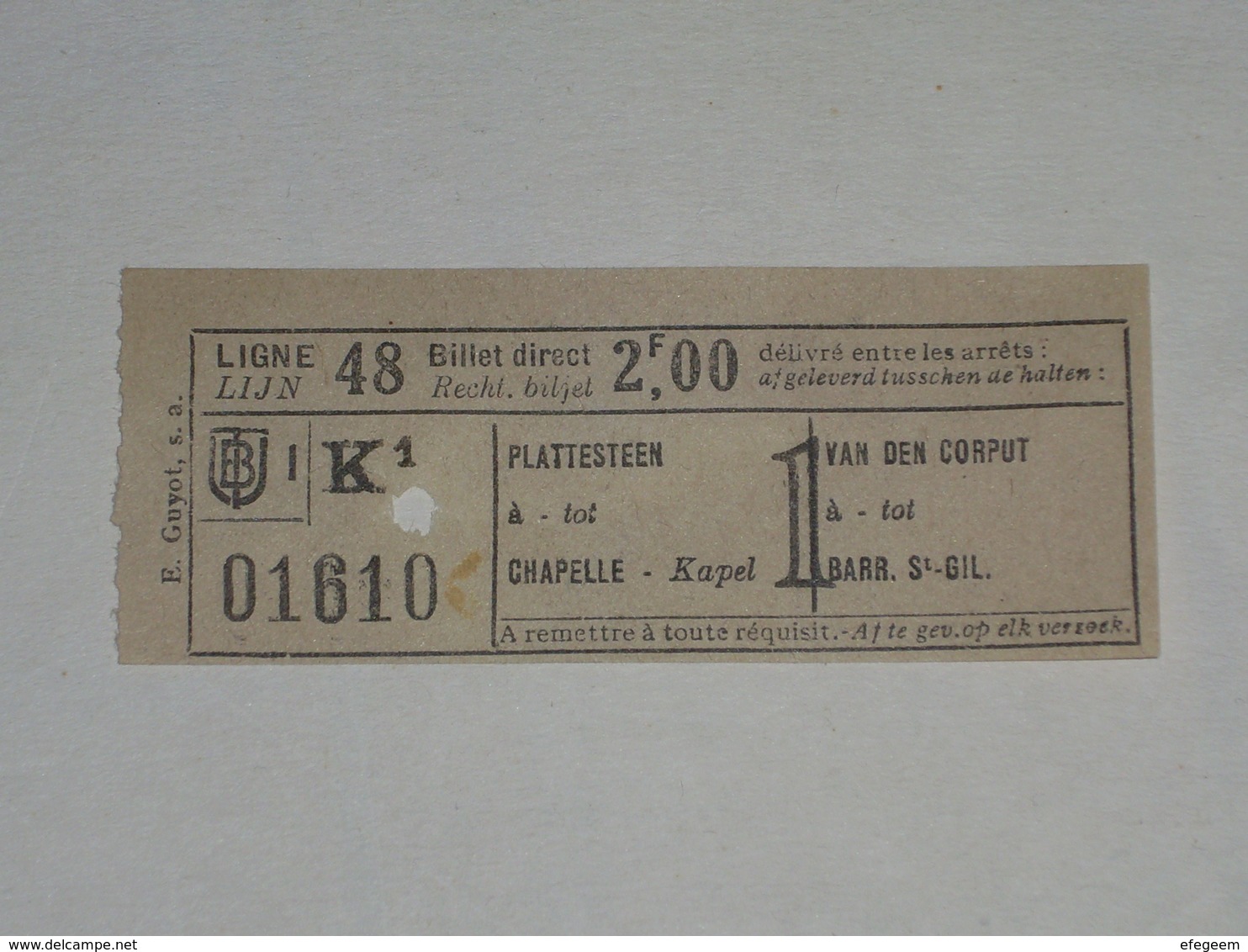 Ancien Ticket Tramway, Bruxelles Belgique.Ticket Autobus,Train, Metro. - Europe