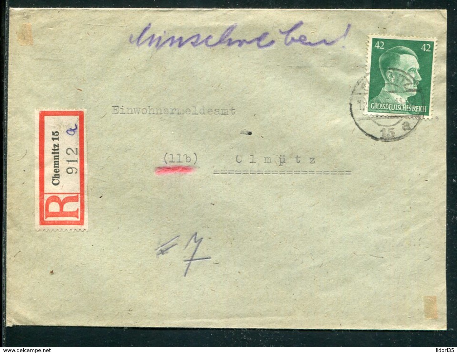 Deutsches Reich / 1945 / Mi. A 795 EF A. Reco-Brief Ex Chemnitz (7262) - Briefe U. Dokumente