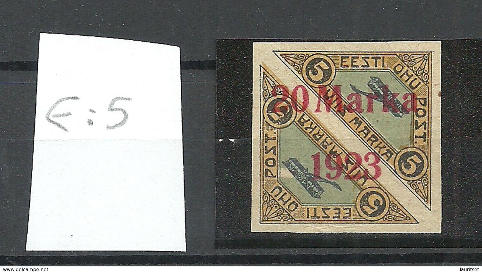 Estland Estonia 1923 Michel 44 B A * + Abart ERROR E: 5 On Basic Stamp Signed K. Kokk - Estland