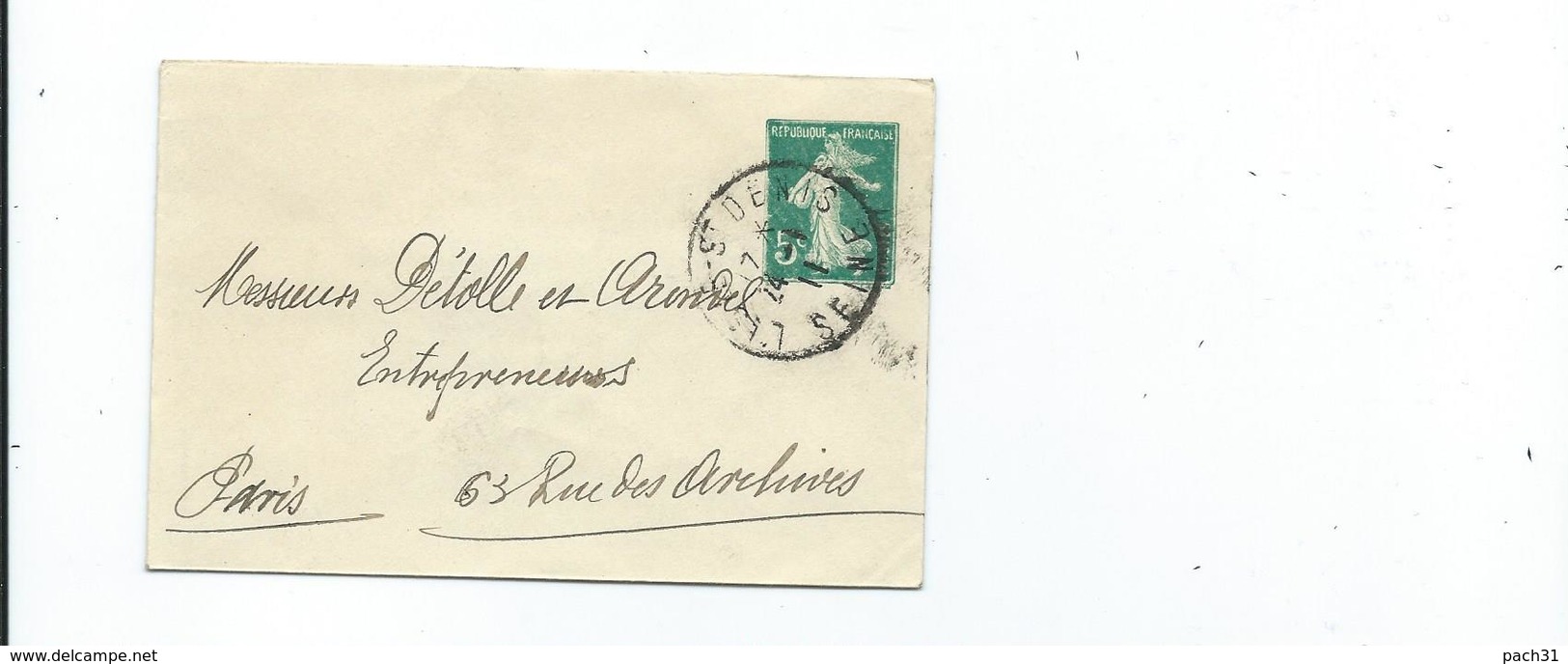 Entier Postal 137E1 1911 De L'Isle St Denis Pour Paris - Enveloppes Types Et TSC (avant 1995)