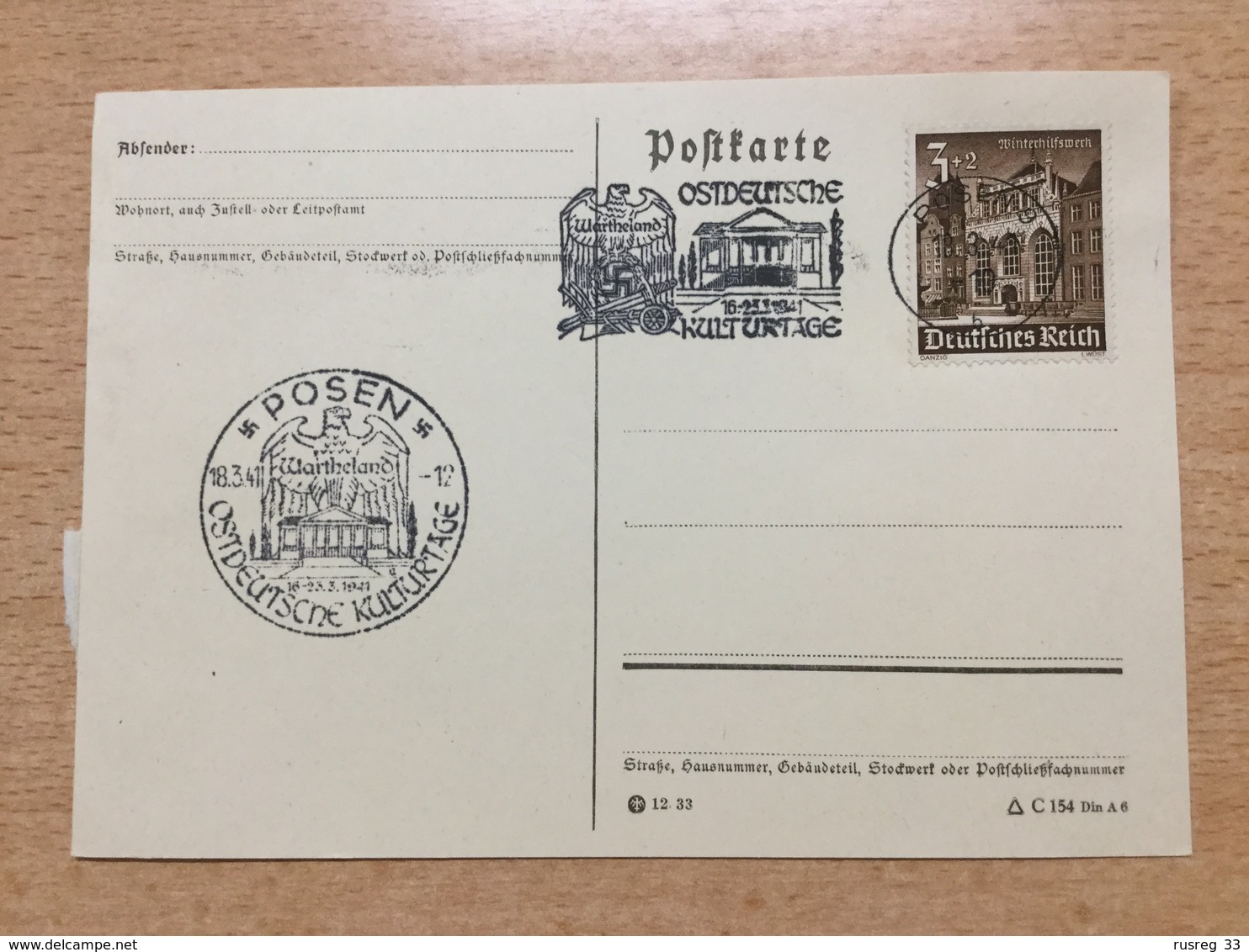 FL2875 Deutsches Reich 1941 Karte Mit Sst. + Mwst. Von Posen Ostdeutsche Kulturtage - Briefe U. Dokumente
