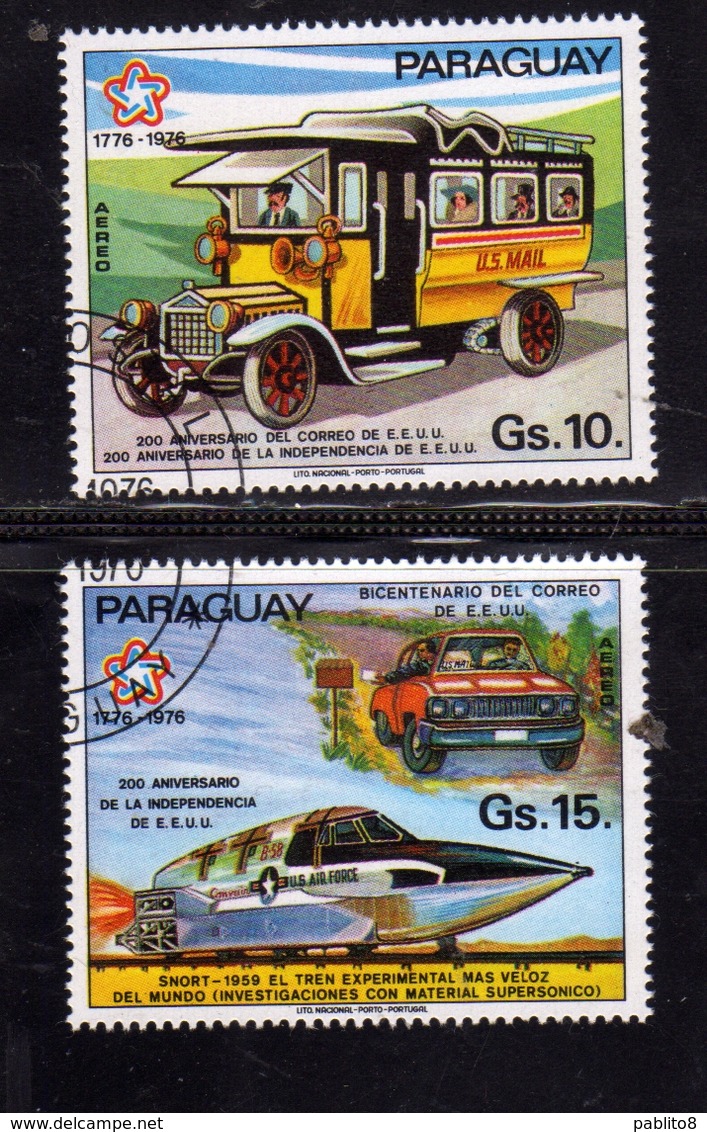 PARAGUAY 1976 INDEPENDENCE USA INDIPENDENZA INDEPENDANCE CARS US MAIL FORCE Gs 10 - 15 USATO USED OBLITERE' - Paraguay