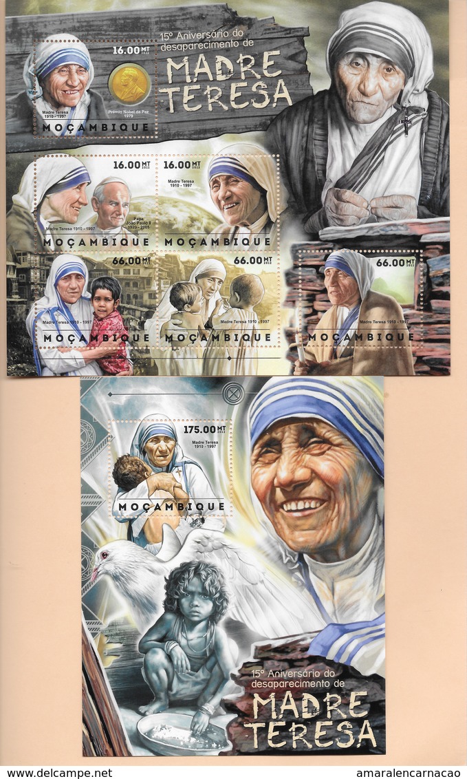 TIMBRES - STAMPS - SELLOS - MOZAMBIQUE / MOÇAMBIQUE - 2012 - MÈRE TERESA - SÉRIE ET BLOC AVEC TIMBRE NEUF - MNH - Mother Teresa