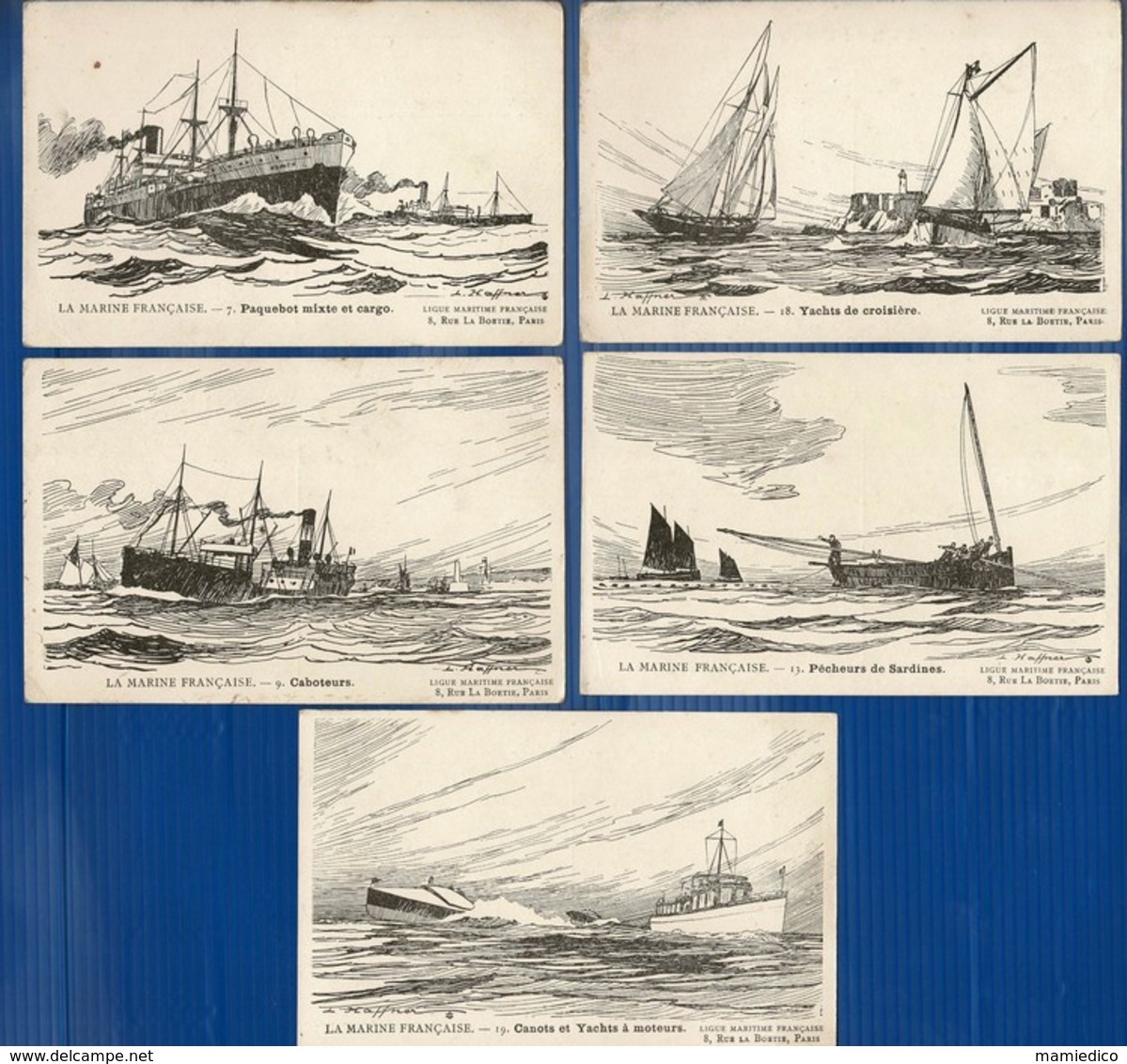 20 CP " LA MARINE FRANCAISE" Dessins HAFFNER:Croiseur,Yaght,Aviso,Voilier,Paquebot,Goëlette,Cannonière,Contre-Torpilleur - 5 - 99 Cartes