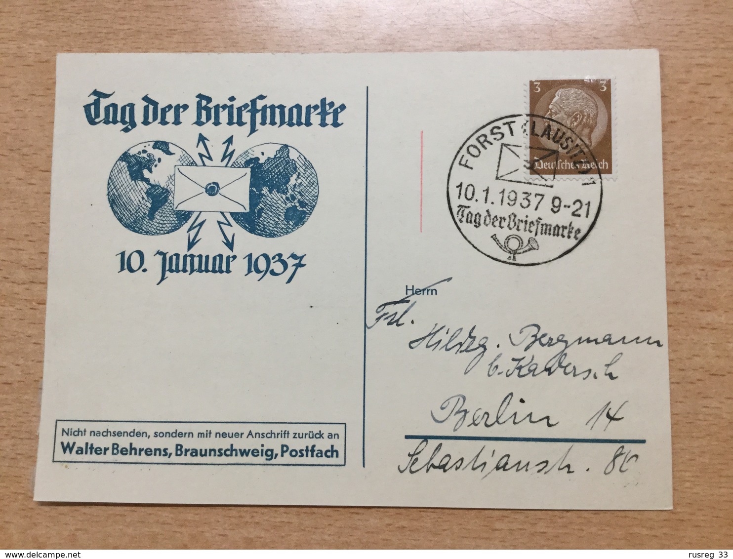 FL2875 Deutsches Reich 1937 Sonderkarte Mit Sst. Von Forst Tag Der Briefmarke Journee Du Timbre - Briefe U. Dokumente