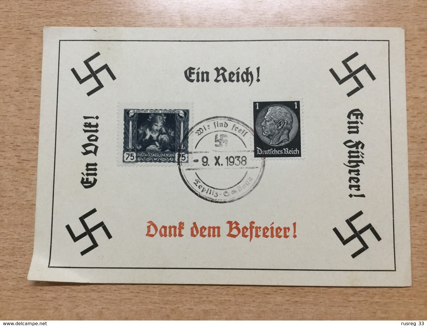 FL2875 Deutsches Reich 1938 Propagandakarte Mit Stempel Von Teplitz-Schönau - Briefe U. Dokumente