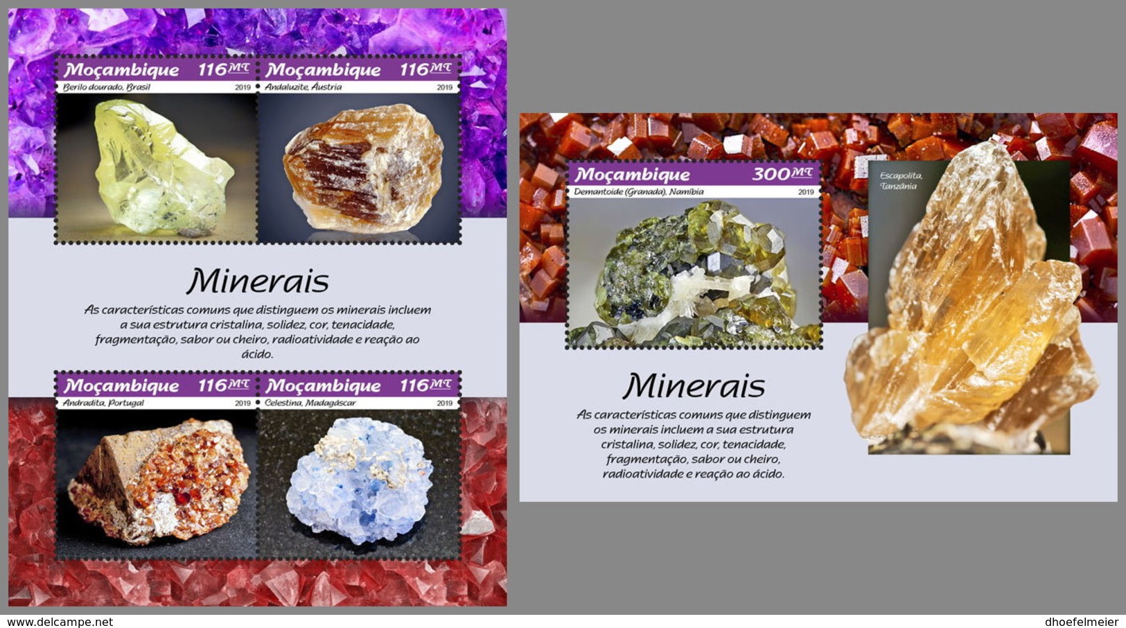 MOZAMBIQUE 2019 MNH Minerals Mineralien Mineraux M/S+S/S - OFFICIAL ISSUE - DH1907 - Minerali