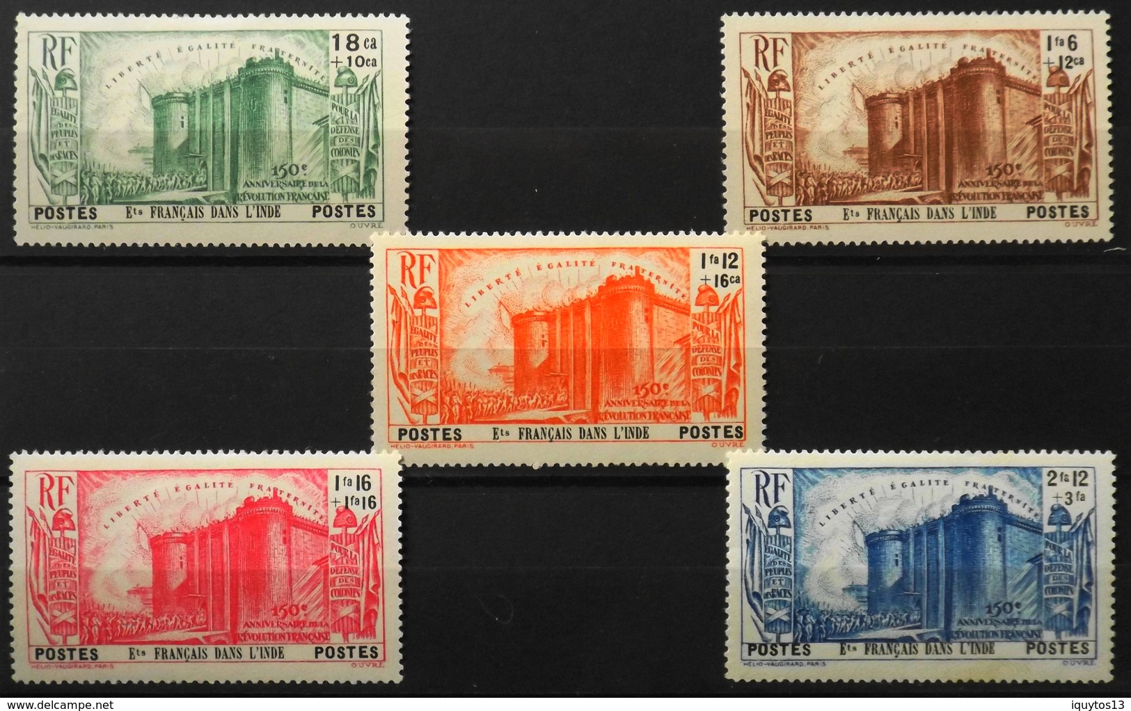 France (ex-colonies & Protectorats) > Inde - 150e Anniv. De La Révolution 1939 N° 118 à 122 Y & T Neuf* TB - Unused Stamps