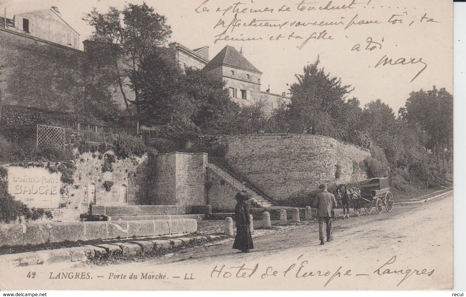 HAUTE MARNE - 42 -  LANGRES -  Porte Du Marché -L.L  ( - Calèche - Timbre à Date De 1913 ) - Langres