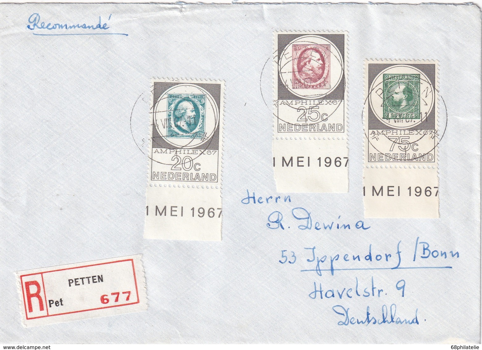 PAYS-BAS 1967 LETTRE RECOMMANDEE DE PETTEN POUR BONN - Lettres & Documents