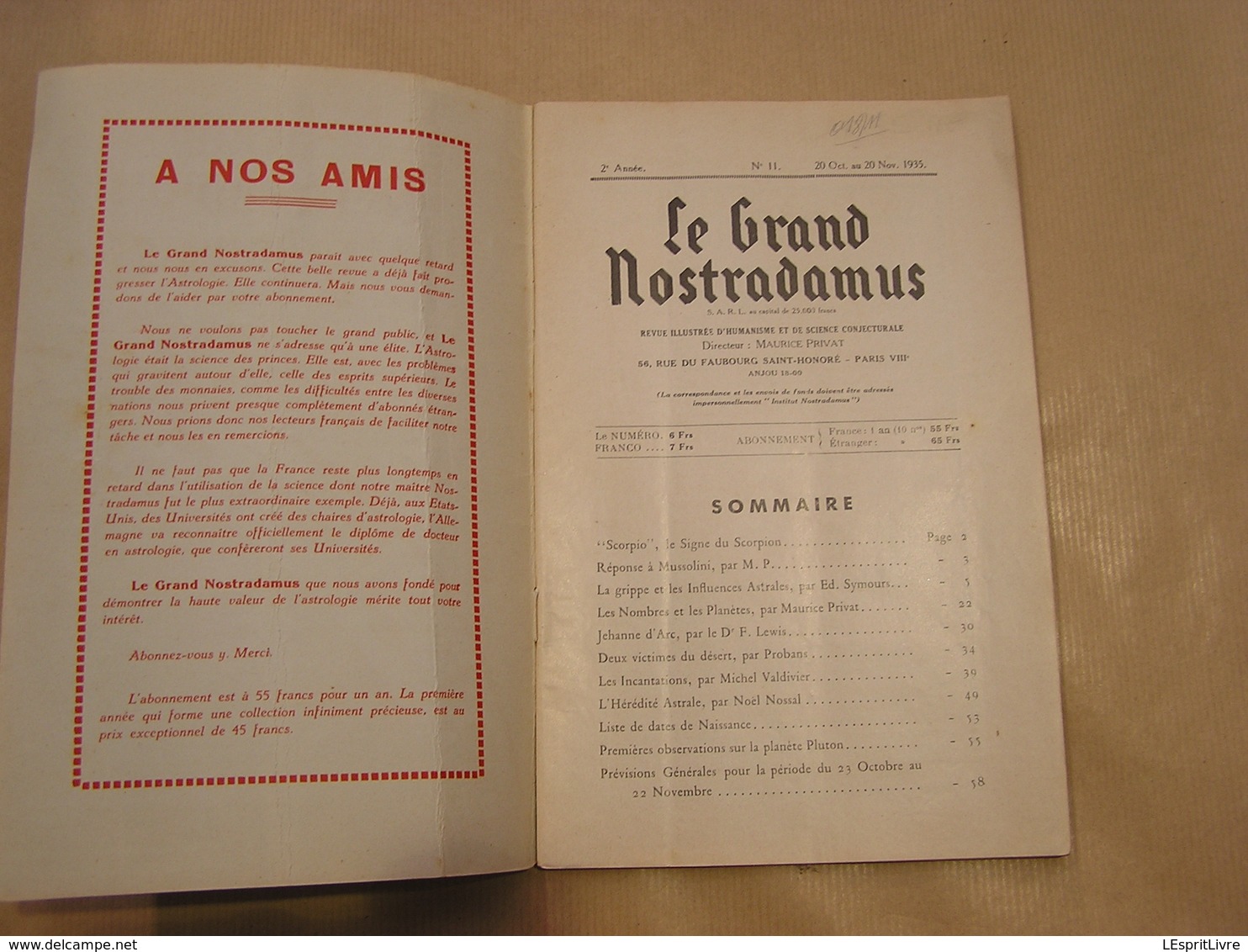 LE GRAND NOSTRADAMUS Revue Mensuelle N° 11 1935 Astrologie Prédictions Astrologue Sciences Occultisme Weygand - 1900 - 1949