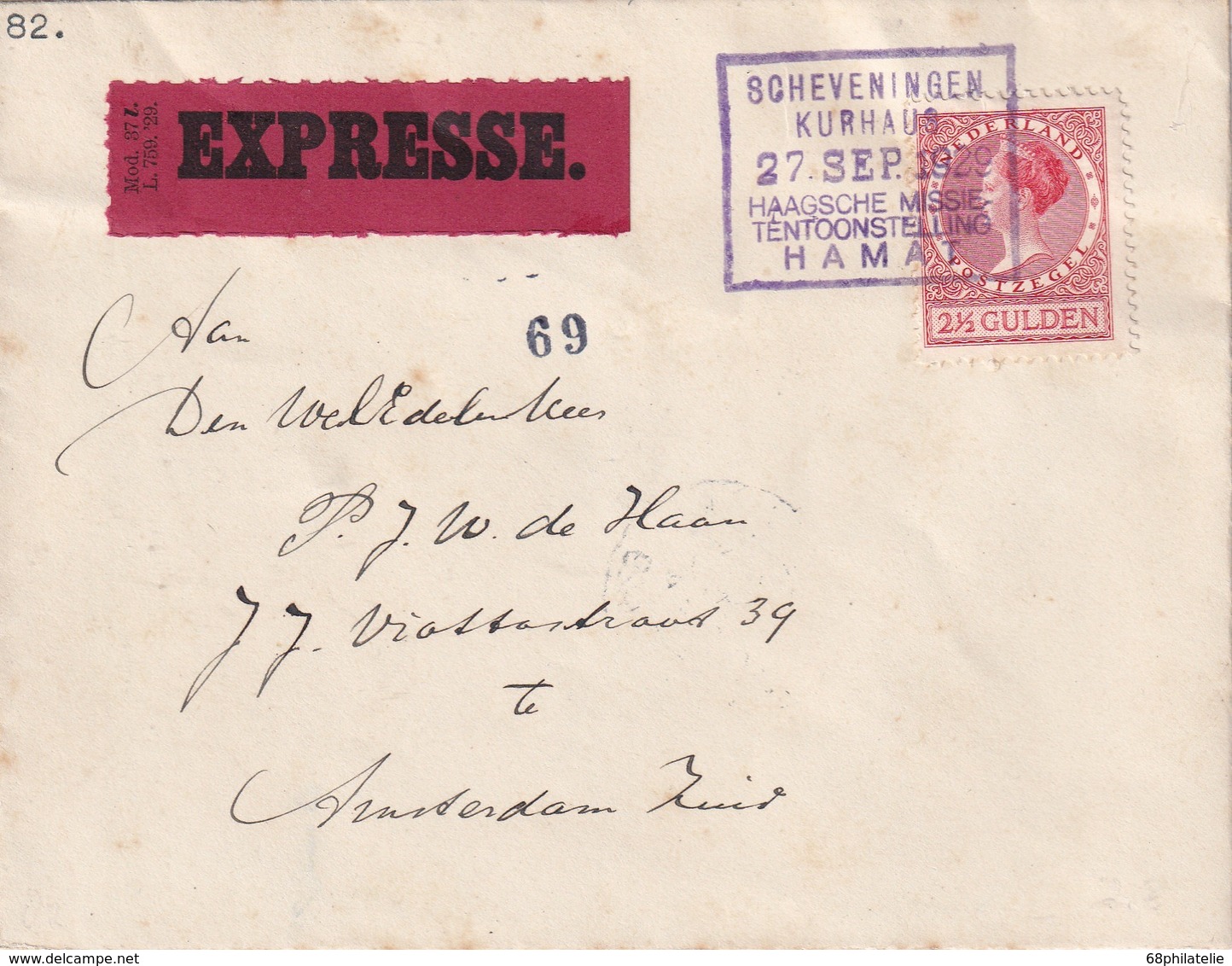 PAYS-BAS 1929 LETTRE EXPRESSE DE SCHEVENINGEN POUR AMSTERDAM - Lettres & Documents