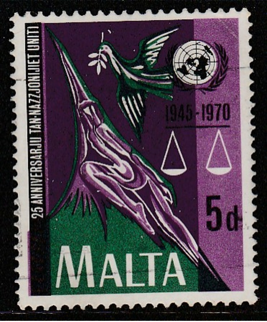 Malta 1970 The 25th Anniversary Of The UN 5 P Multicolored SW: 414 O Used - Malta