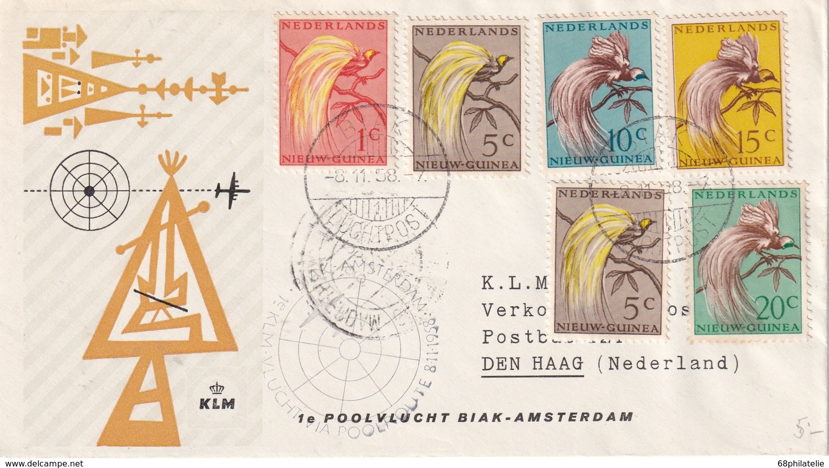 PAYS-BAS 1958 LETTRE DE BIAK 1ER VOL BIAK-AMSTERDAM - Nouvelle Guinée Néerlandaise