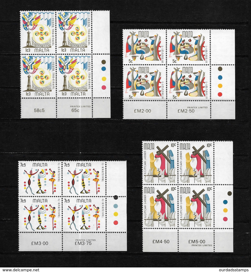 Malta 1976 Maltese Folklore, Complete Set In MNH Corner Marginal Blocks Of Four (7543) - Malta