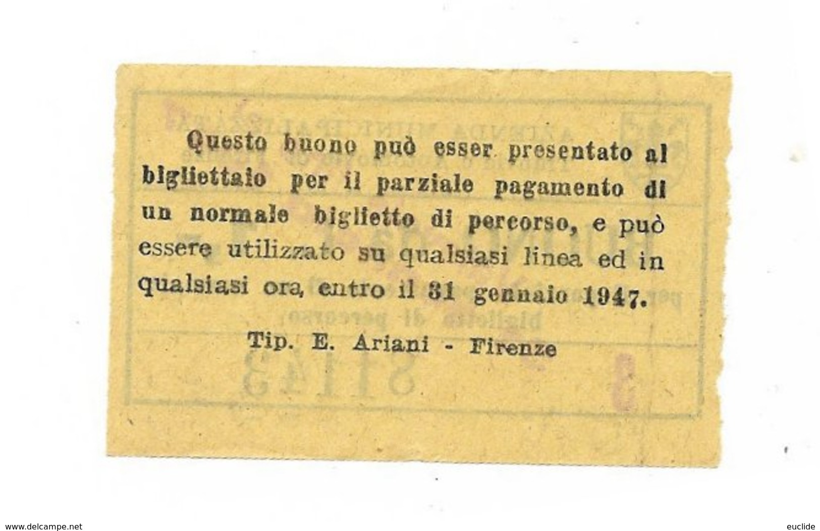 Biglietto Delle Tranvie Di Firenze. ATAF Buono Monetario Da Lire 1 1947 - Europe