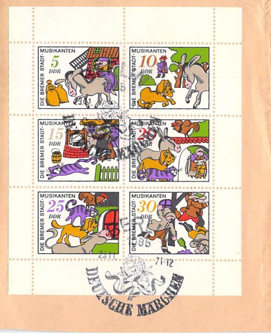 R DDR 1971 FDC  Mi.Nr. 1717-22. Klbg" Bremer Stadtmusikanten Auf Briefstuck - Sonstige & Ohne Zuordnung