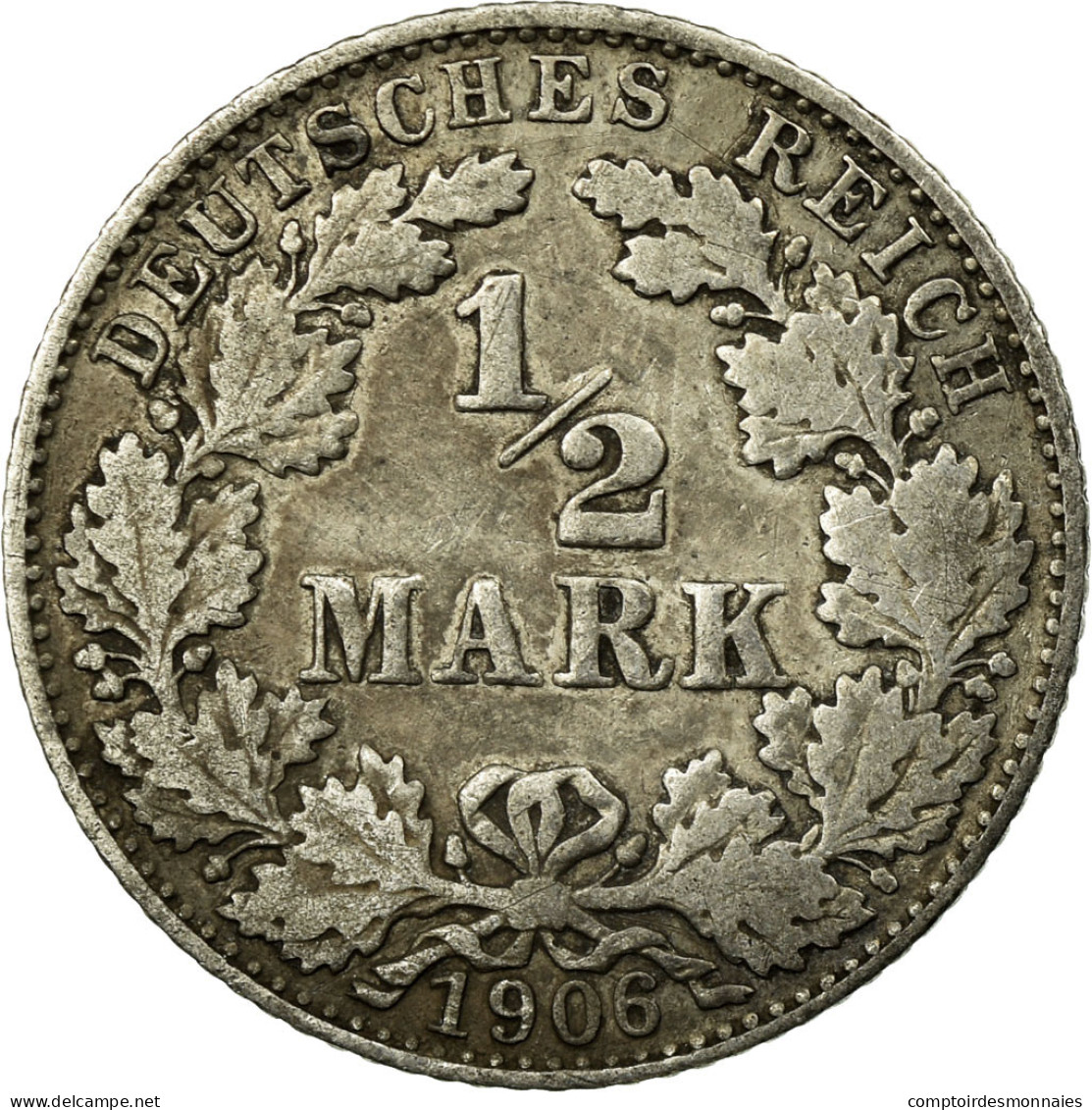 Monnaie, GERMANY - EMPIRE, 1/2 Mark, 1906, Munich, TB+, Argent, KM:17 - 1/2 Mark