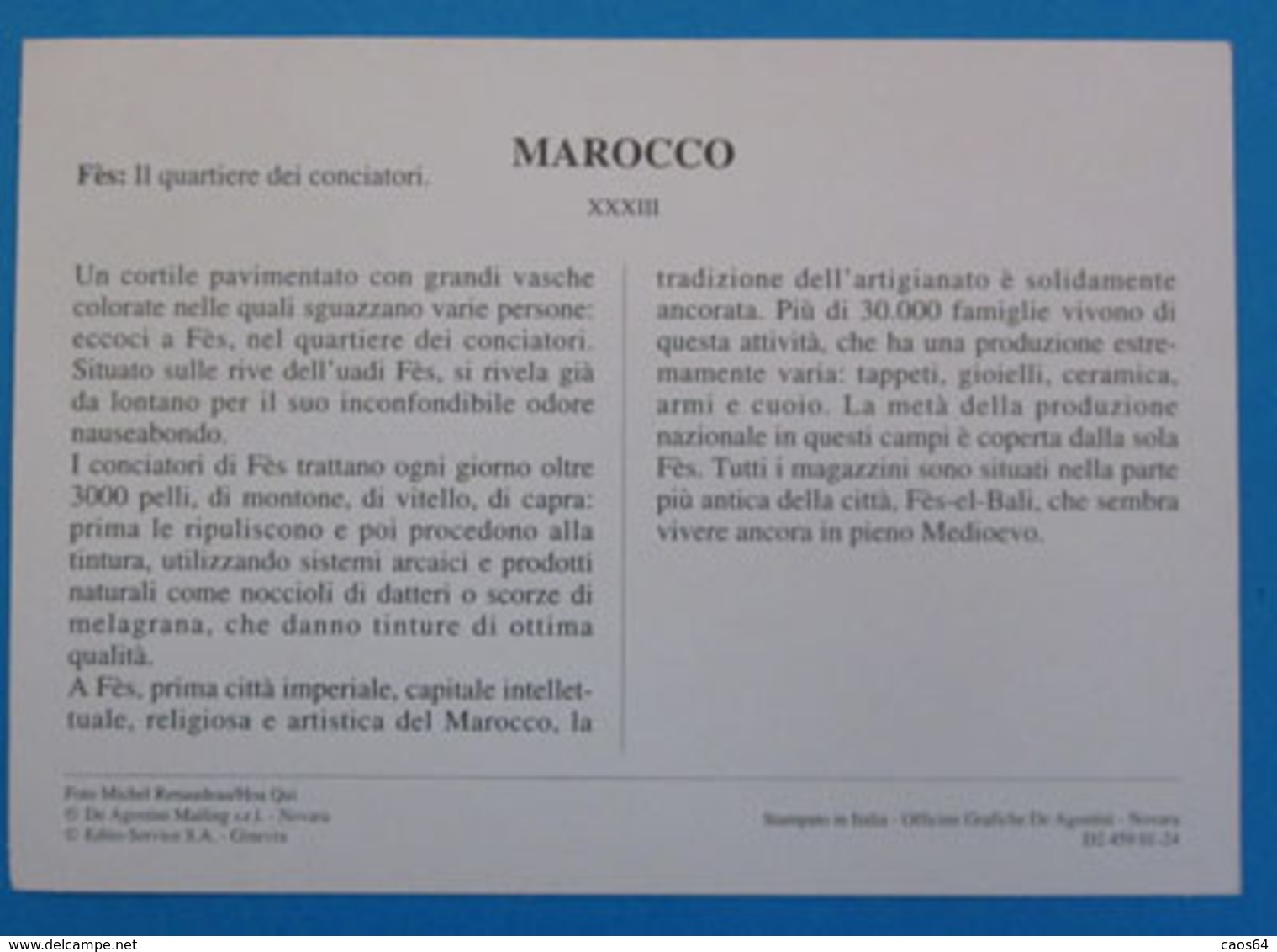 MAROCCO DE AGOSTINI CARD GEOGRAFIA - Geographie