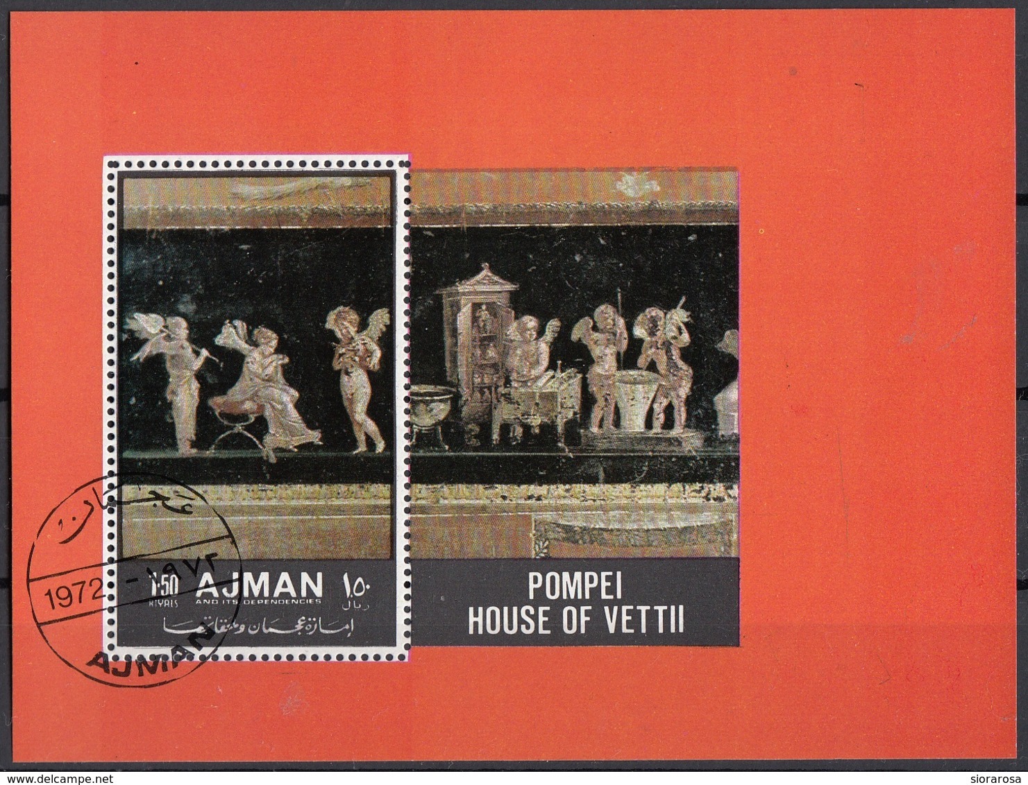 Ajman 1972 Bf. 441A  Affreschi Di Pompei - Casa Dei Vettii - Amorini Profumieri Sheet CTO Perf. - Altri & Non Classificati