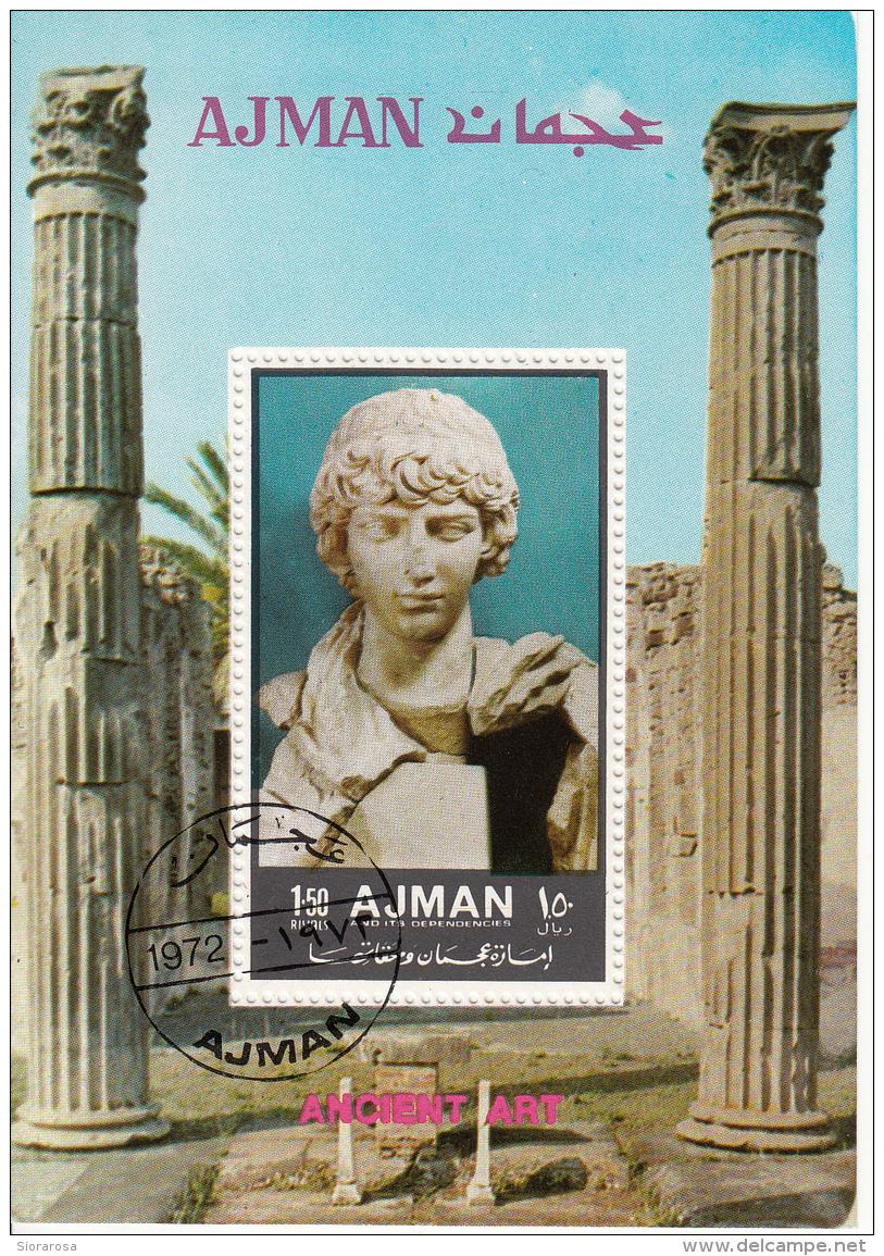 Ajman 1972 Bf. 449A Mitologia Greca Statua Tempio Apollo Ancient Art Sheet CTO Perf. - Ajman