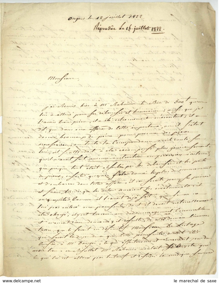 LAS MILLET Angers 1822 Contades Rabouin Dupuy Anjou - Manuscrits