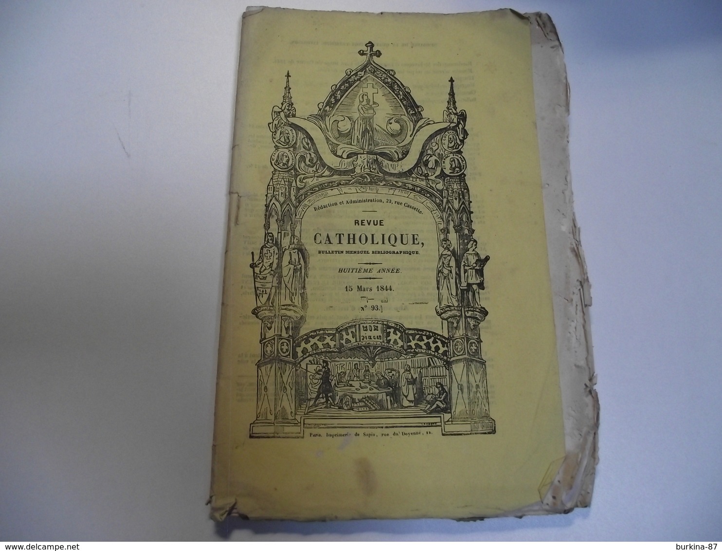 REVUE CATHOLIQUE , 1844, Mensuel , 40 Pages - Religion & Esotericism