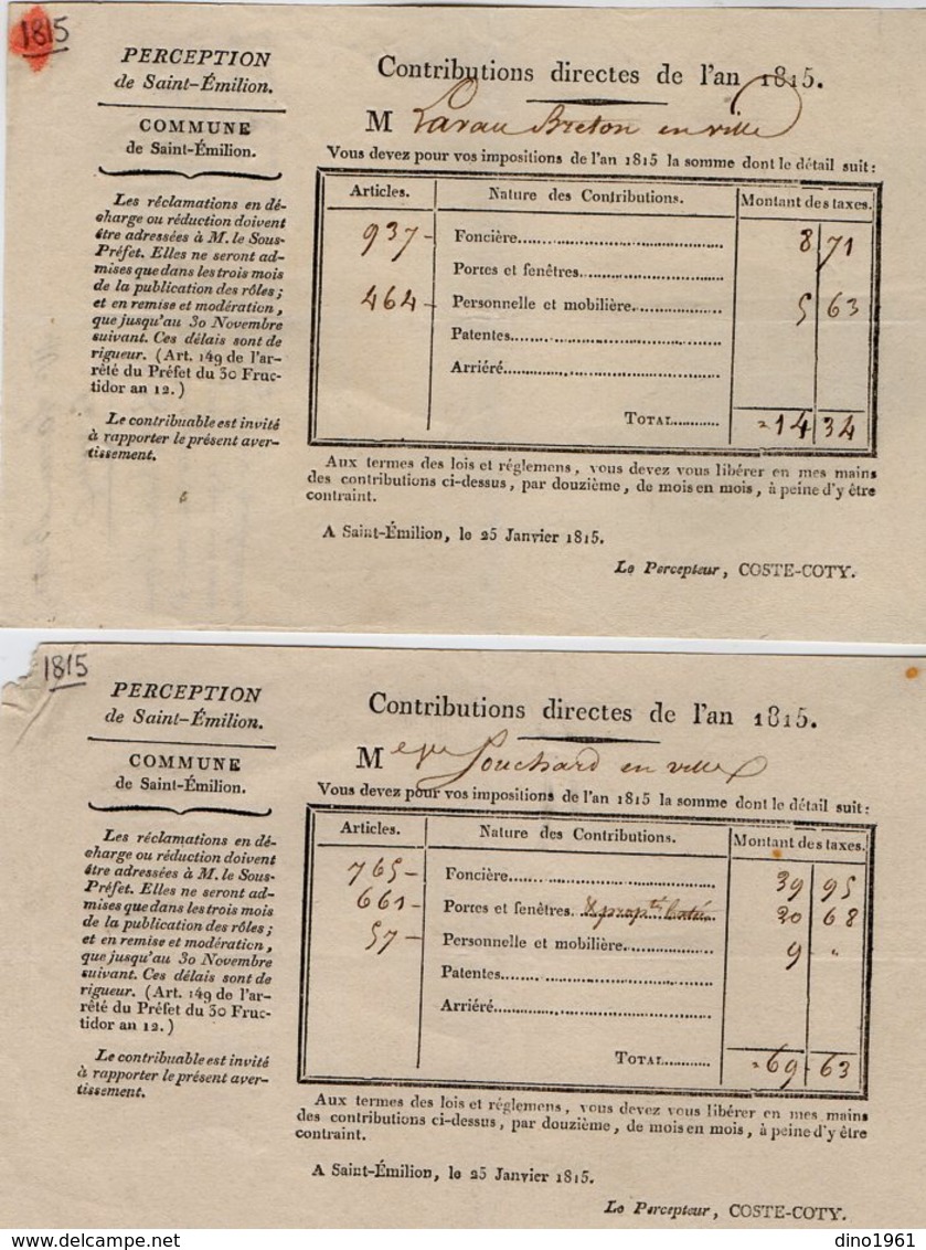 VP14.542 - SAINT - EMILION 1815 - Contributions Directes De L'An 1815 - Collections
