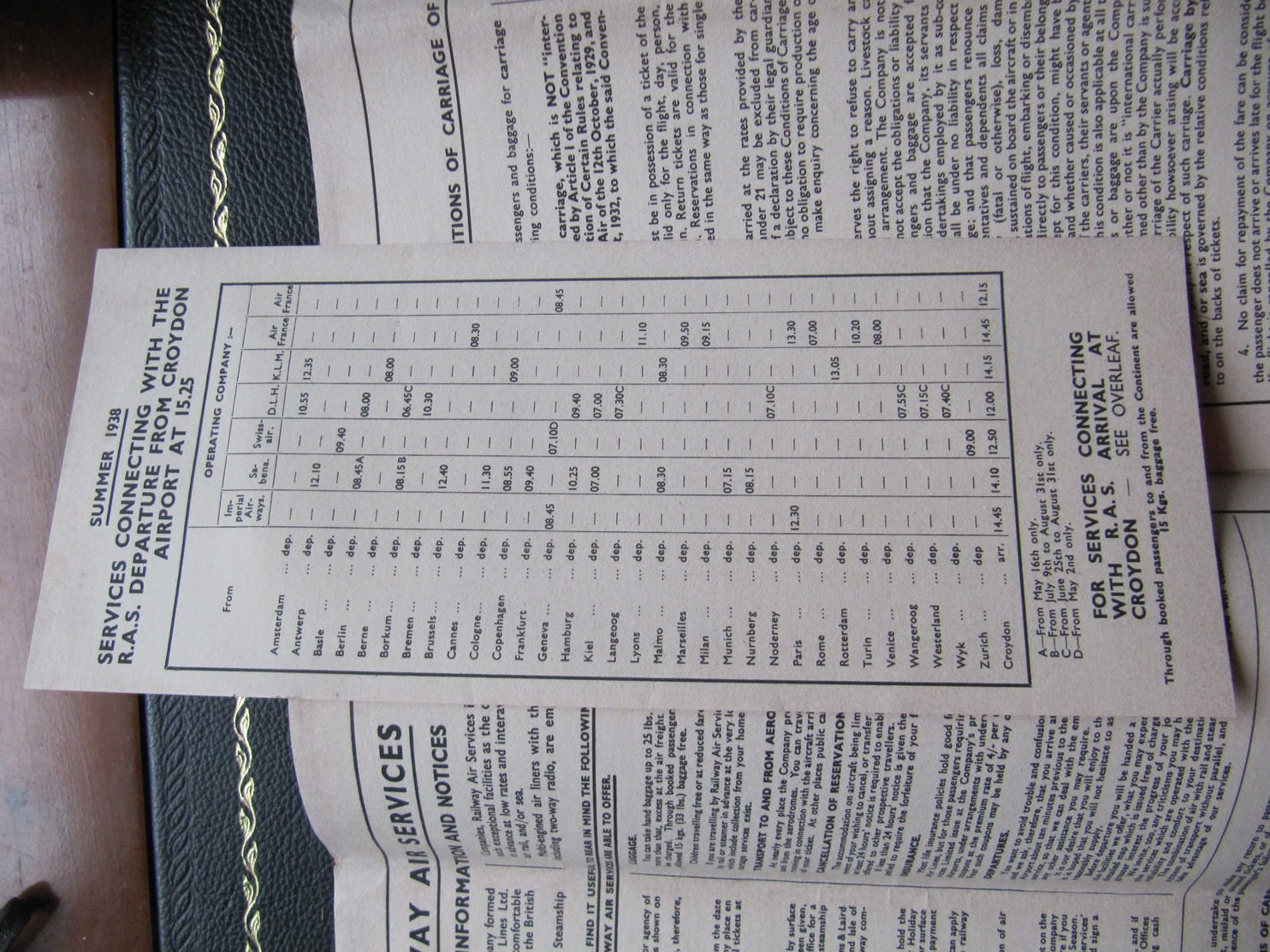 RAILWAY AIR SERVICES Rare General Timetable Orario Horaire Fahrplan Valid 23 May 1938 - Timetables