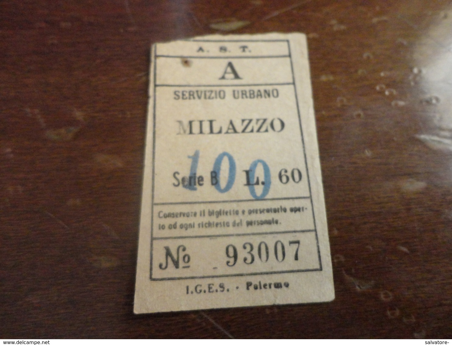 BIGLIETTO SERVIZIO URBANO MILAZZO-LIRE 60 SOPRASTAMPATO LIRE 100 - Europe