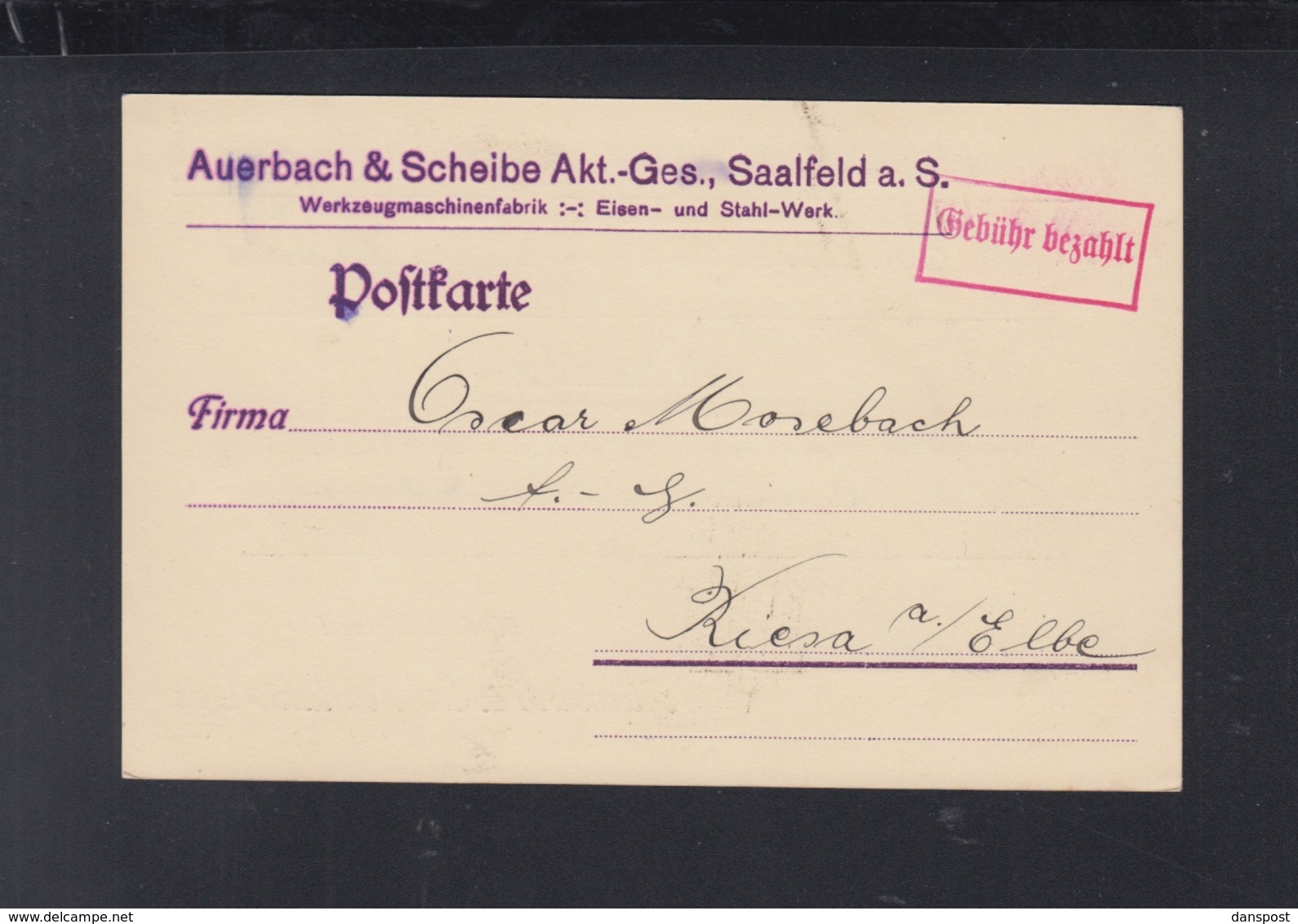 Dt. Reich PK 1923 Saalfeld Gebühr Bezahlt - Briefe U. Dokumente