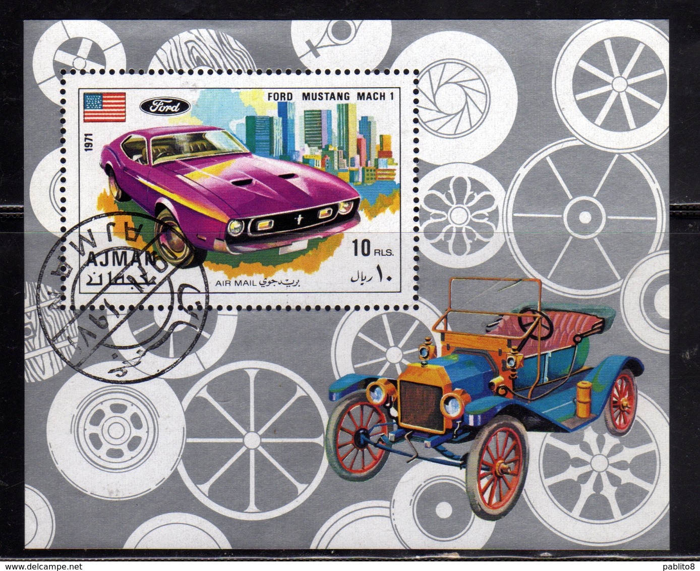 UNITED ARAB EMIRATES AJMAN 1971 OLD VINTAGE CARS AUTO D'EPOCA FORD MUSTANG MACH 1 BLOCK SHEET BLOCCO BLOC MNH - Ajman