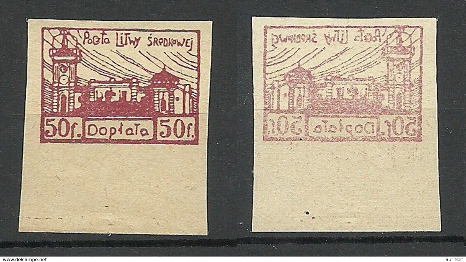 Mittellitauen Central Lithuania 1921 Michel 1 B Portomarke Postage Due ERROR Variety Abart Set Off Abklatsch (*) - Lithuania